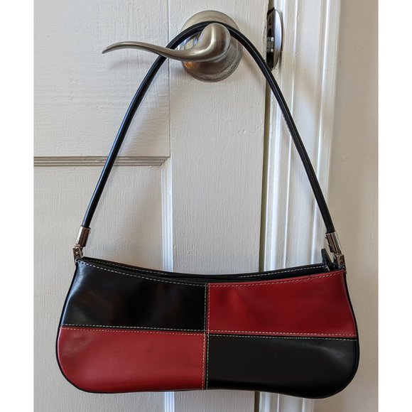 Handbags - Red and Black Leather Checkered Shoulder Bag